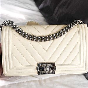 Chanel Le Boy Ivory Chevron